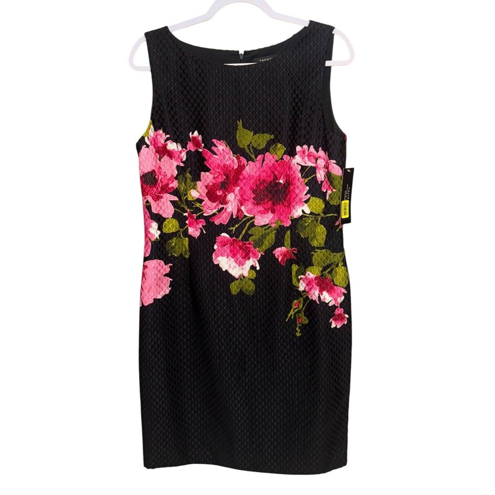 NWT Tahari Arthur S Levine Black Floral Sleeveless Sheath Dress Size 10 NEW $128 - Picture 2 of 15